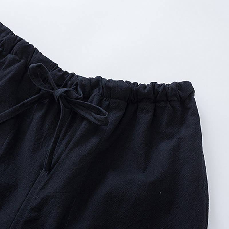 Buddha Stones Traditional Frog-Button Tang Suit Cotton Half Sleeve Top Pants Clothing Men's Set - image 11