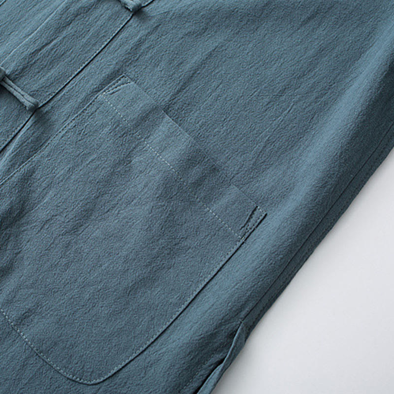 Buddha Stones Traditional Frog-Button Tang Suit Cotton Half Sleeve Top Pants Clothing Men's Set - image 3