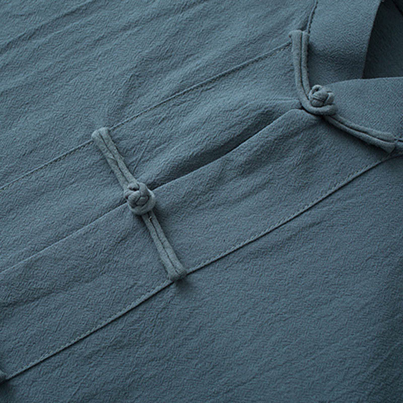 Buddha Stones Traditional Frog-Button Tang Suit Cotton Half Sleeve Top Pants Clothing Men's Set - image 2