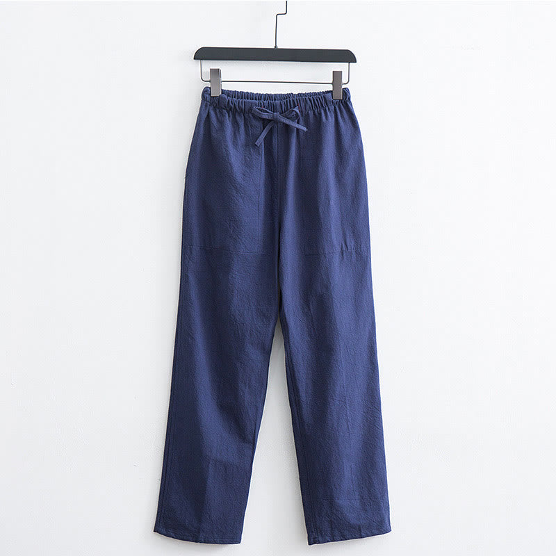 Buddha Stones Men's Solid Color Cotton Linen Casual Drawstring Pants With Pockets - SteelBlue - US/UK/AU44，EU54 (4XL)  - image 12