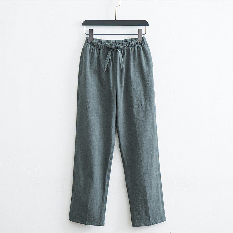 Buddha Stones Men's Solid Color Cotton Linen Casual Drawstring Pants With Pockets - DarkSeaGreen - US/UK/AU44，EU54 (4XL)  - image 11