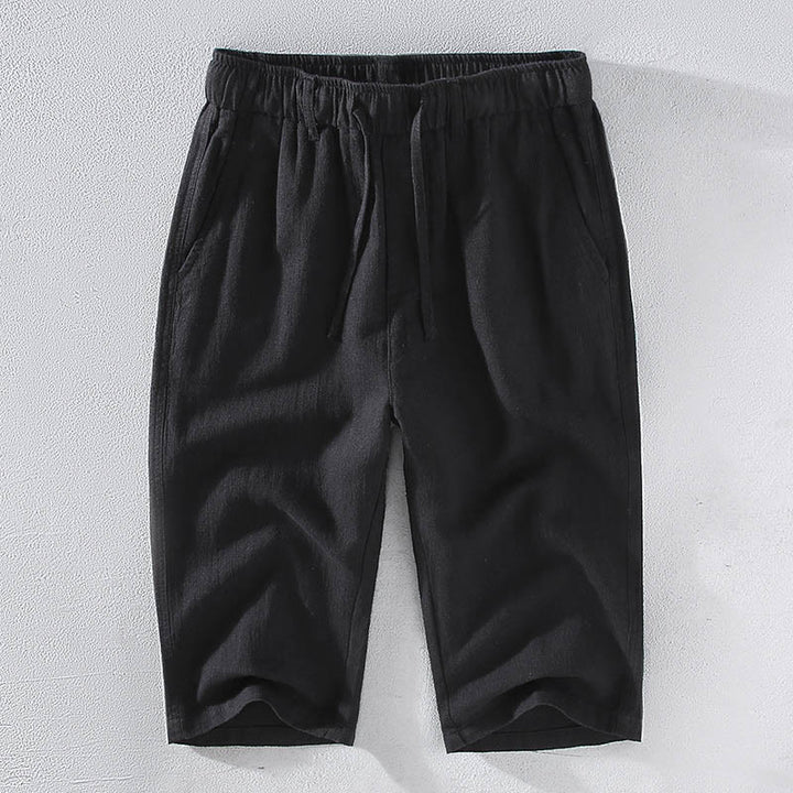 Buddha Stones Men's Solid Color Ramie Linen Drawstring Cropped Pants With Pockets - Black - US/UK/AU42，EU52 (3XL)  - image 10