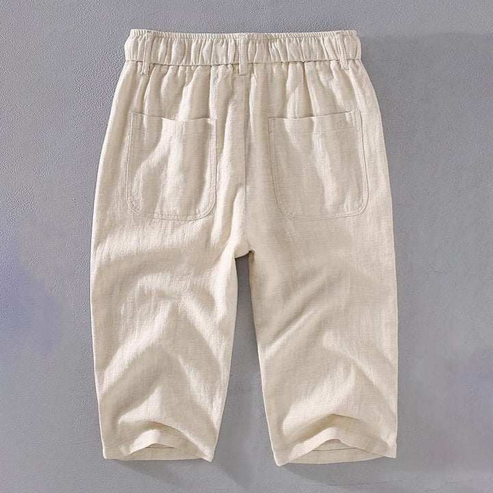 Buddha Stones Men's Solid Color Ramie Linen Drawstring Cropped Pants With Pockets - image 1