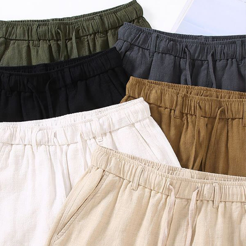 Buddha Stones Men's Solid Color Ramie Linen Drawstring Cropped Pants With Pockets - image 14