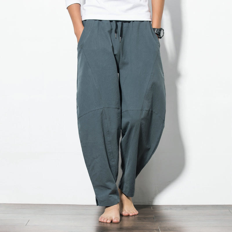 Buddha Stones Casual Men's Solid Color Cotton Drawstring Pants With Pockets - LightSlateGray - US/UK/AU50，EU60 (5XL) - image 0