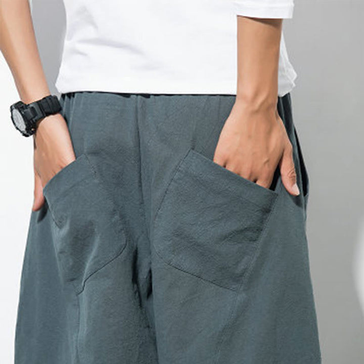 Buddha Stones Casual Men's Solid Color Cotton Drawstring Pants With Pockets - image 7