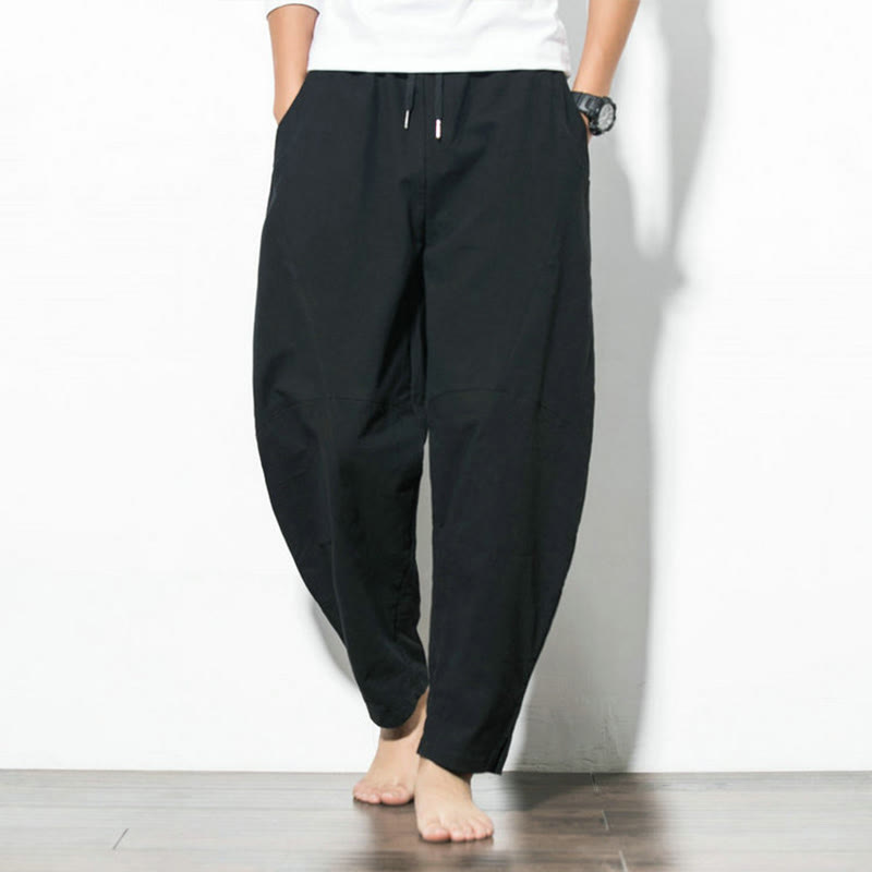 Buddha Stones Casual Men's Solid Color Cotton Drawstring Pants With Pockets - image 15