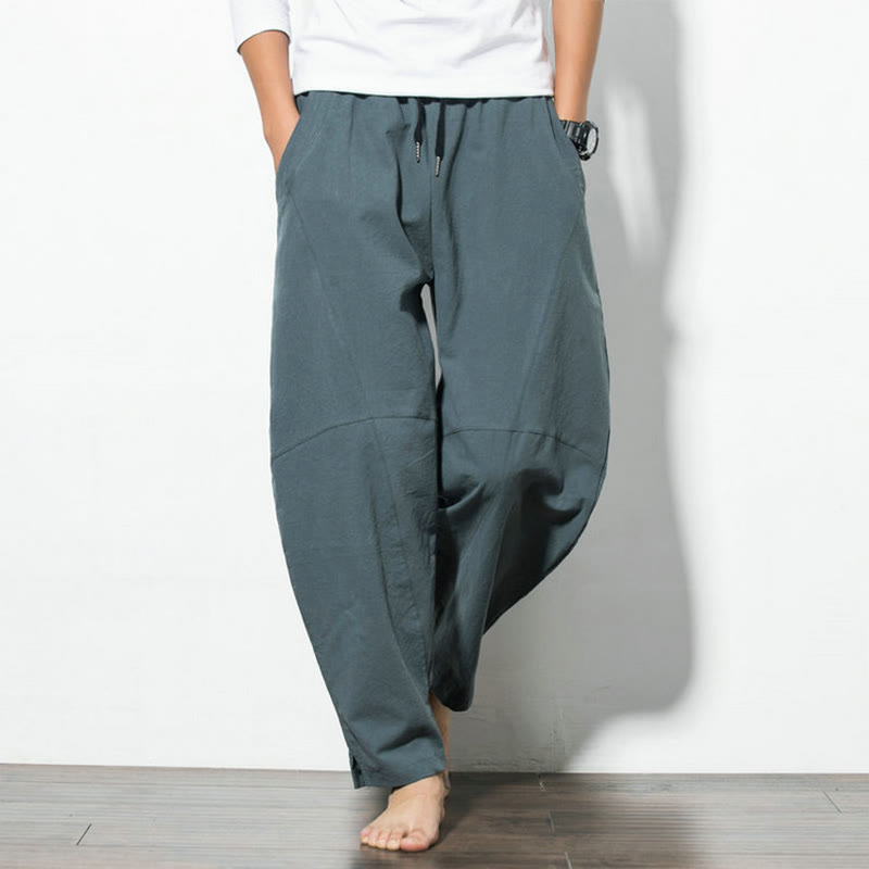 Buddha Stones Casual Men's Solid Color Cotton Drawstring Pants With Pockets - image 5