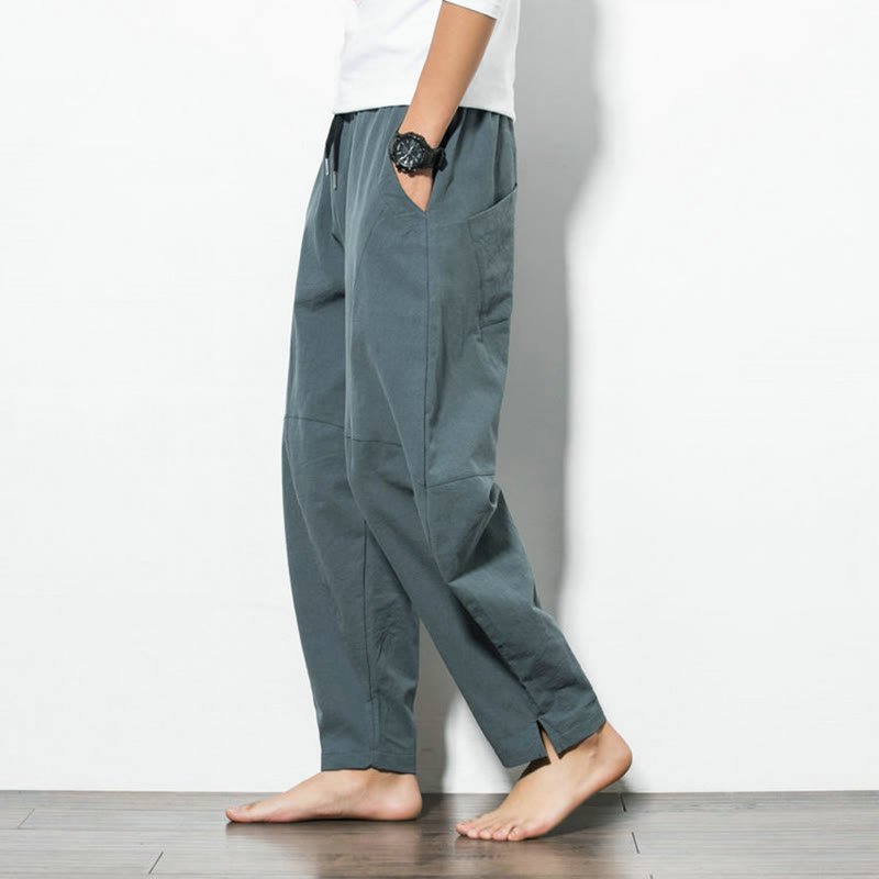 Buddha Stones Casual Men's Solid Color Cotton Drawstring Pants With Pockets - image 4