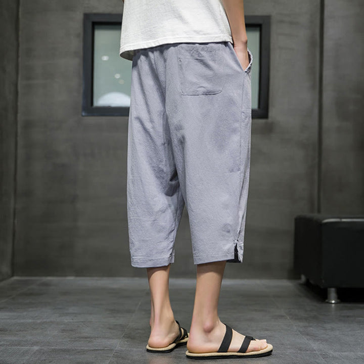 Buddha Stones Summer Men's Linen Drawstring Cropped Pants With Pockets - image 19