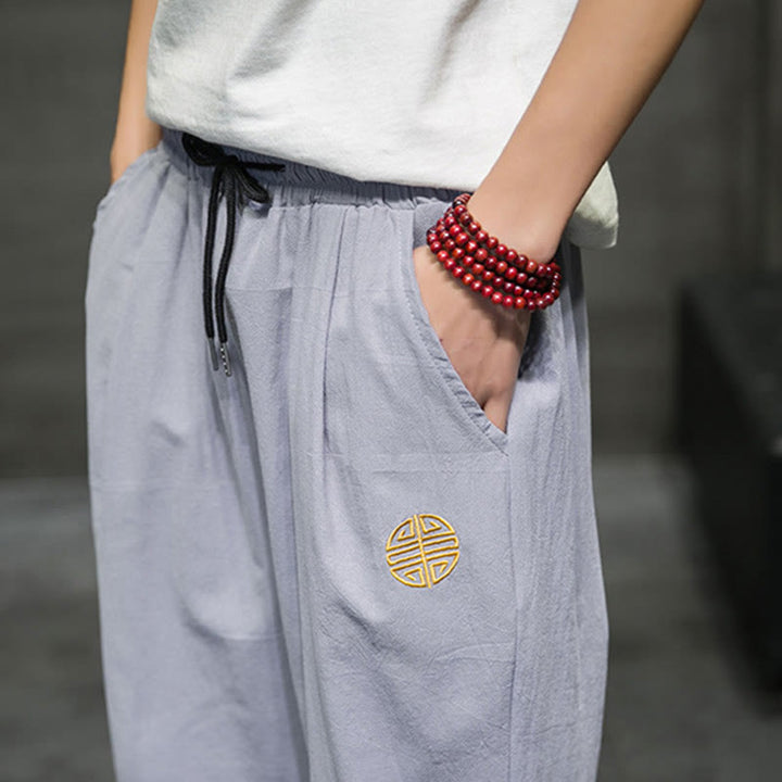 Buddha Stones Summer Men's Linen Drawstring Cropped Pants With Pockets - image 25
