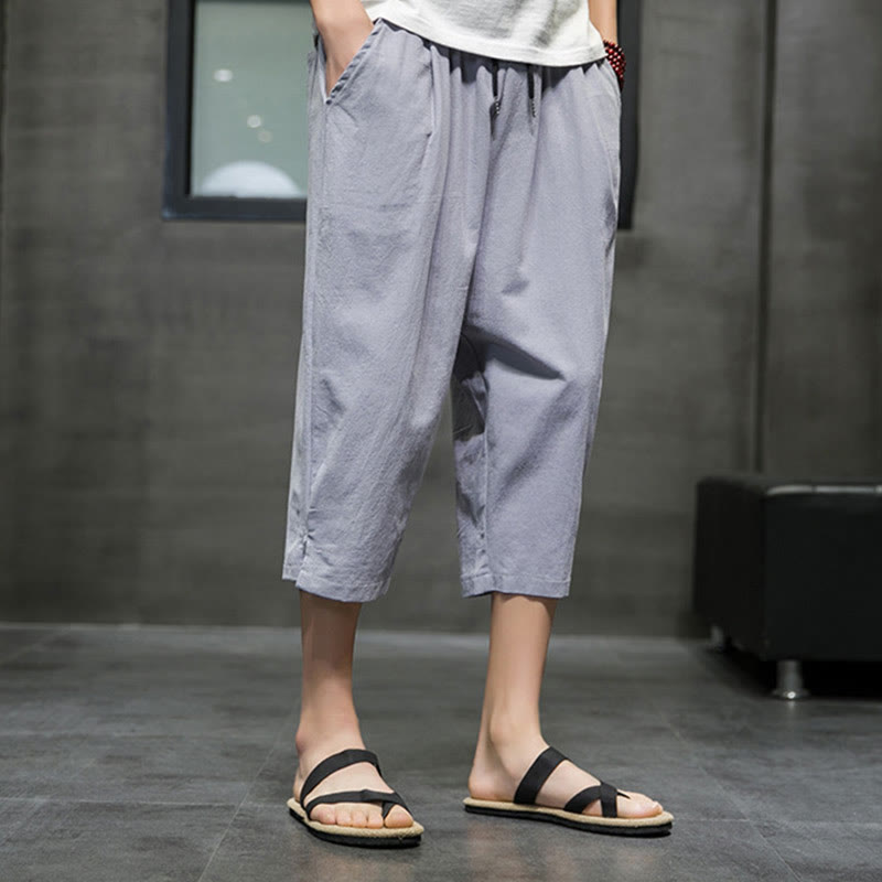 Buddha Stones Summer Men's Drawstring Cropped Pants With Pockets - image 18