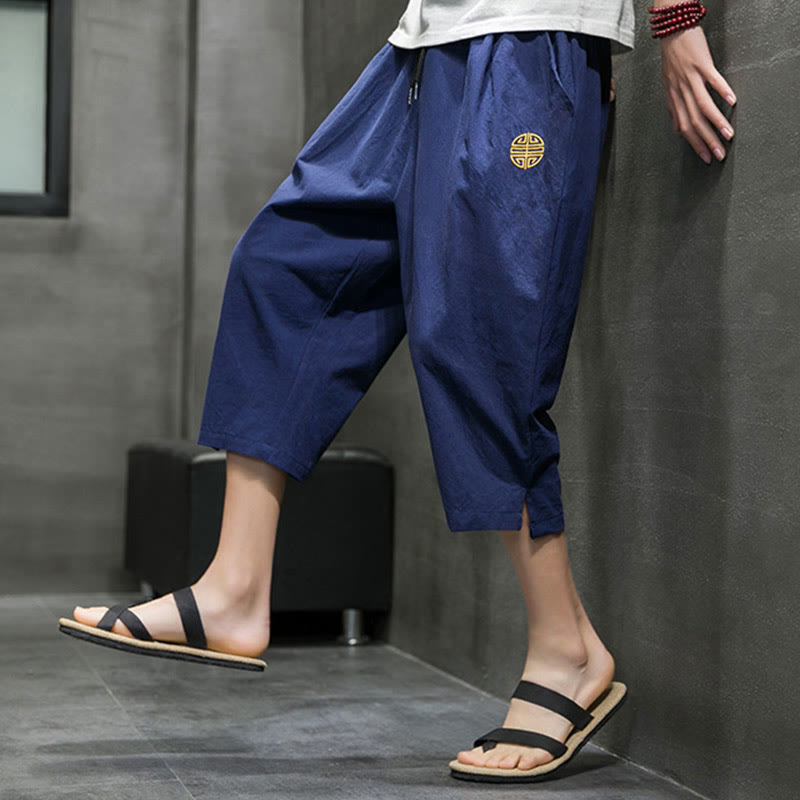 Buddha Stones Summer Men's Linen Drawstring Cropped Pants With Pockets - image 8