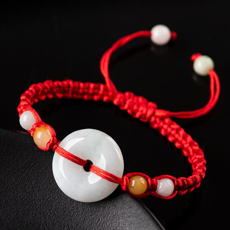 Buddha Stones Jade Peace Buckle Luck Red String Bracelet - Jade(Wrist Circumference: 14-18cm) - image 0