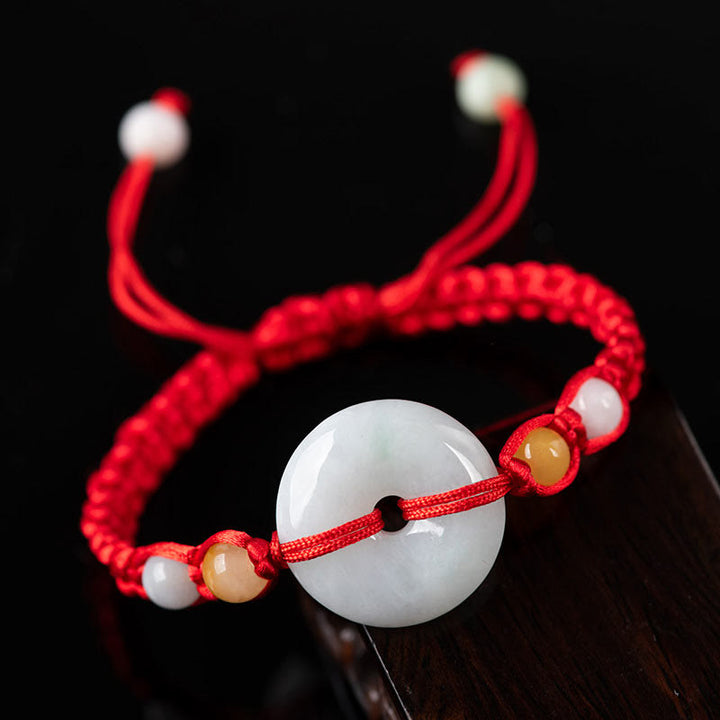 Buddha Stones Jade Peace Buckle Luck Red String Bracelet - image 1
