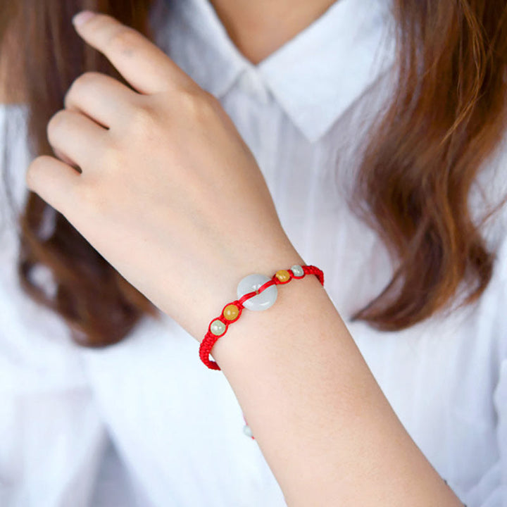Buddha Stones Jade Peace Buckle Luck Red String Bracelet - image 9