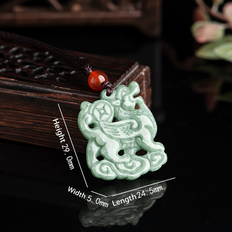 Buddha Stones Jade PiXiu Wealth Luck String Necklace Pendant - image 2