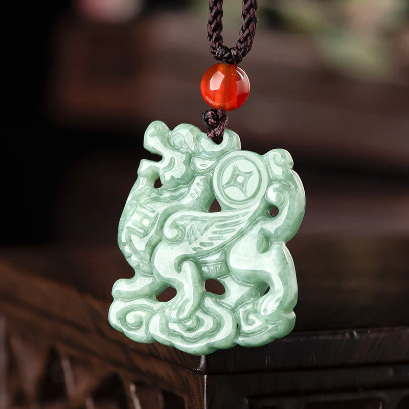 Buddha Stones Jade PiXiu Wealth Luck String Necklace Pendant - image 1