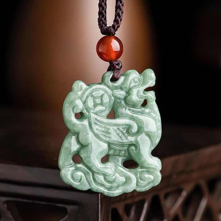 Buddha Stones Jade PiXiu Wealth Luck String Necklace Pendant - Jade PiXiu - image 0