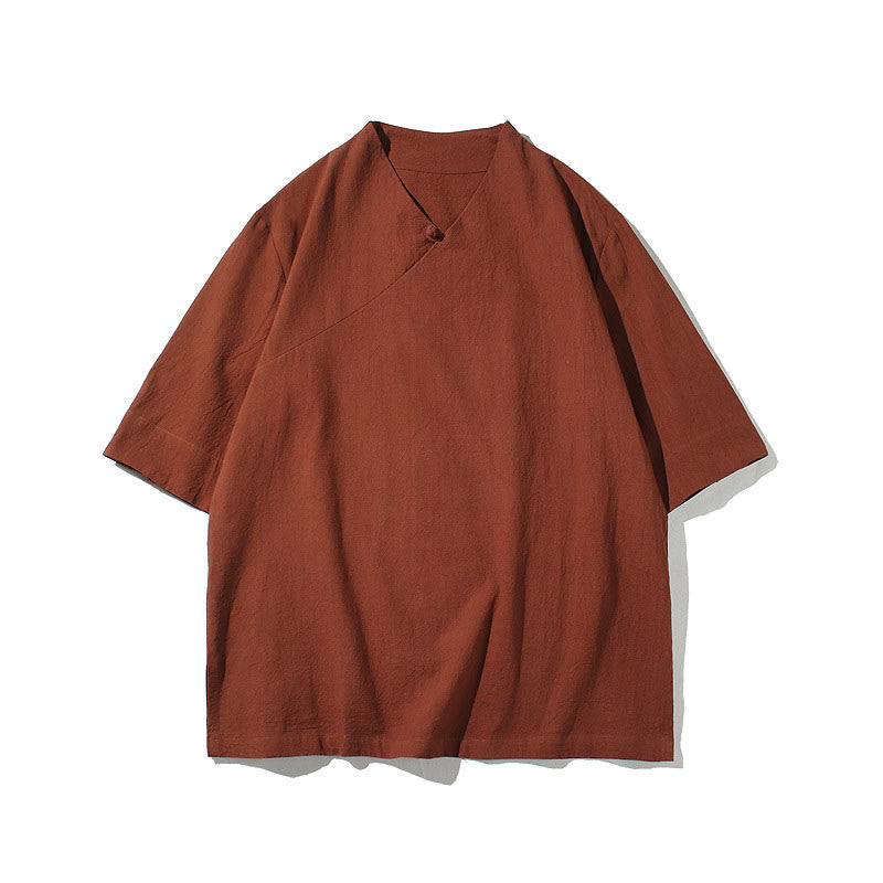 Buddha Stones V-Neck Plain Men's Half Sleeve Cotton Shirt - image 4