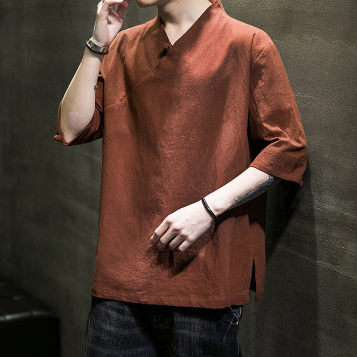 Buddha Stones V-Neck Plain Men's Half Sleeve Cotton Shirt - image 6