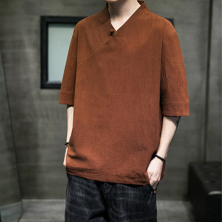 Buddha Stones V-Neck Plain Men's Half Sleeve Cotton Shirt - image 9