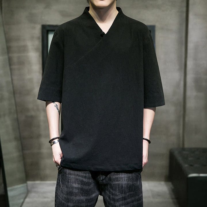 Buddha Stones V-Neck Plain Men's Half Sleeve Cotton Shirt - image 14