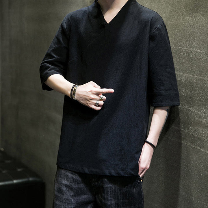 Buddha Stones V-Neck Plain Men's Half Sleeve Cotton Shirt - image 18