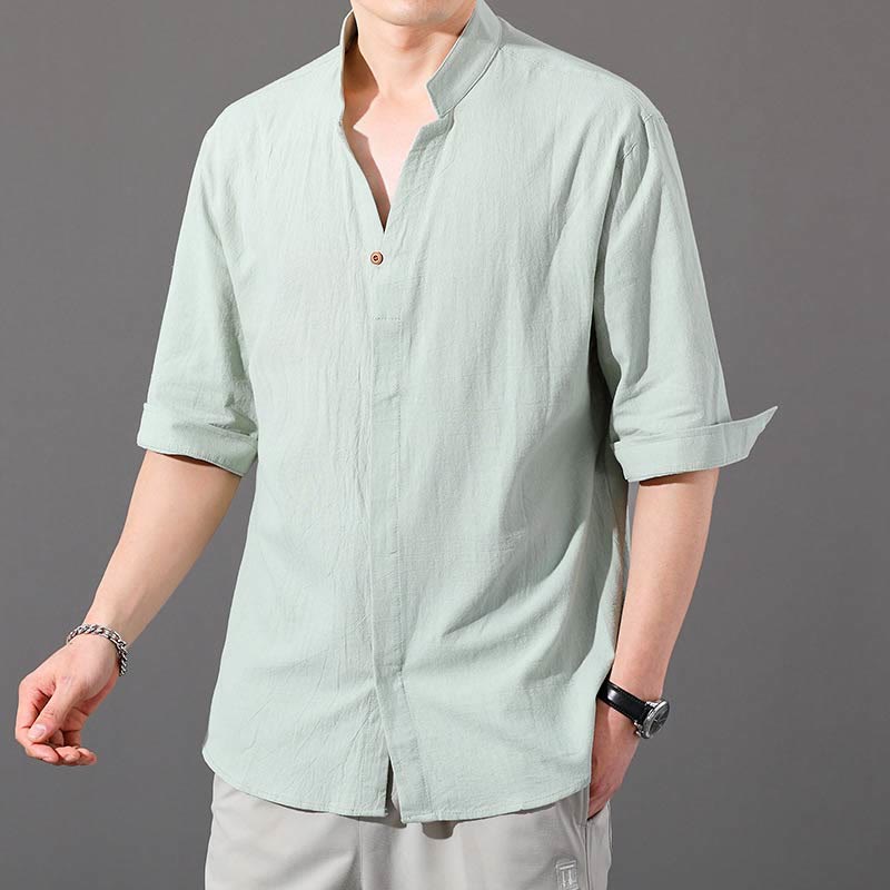 Buddha Stones Summer Men's Half Sleeve Button Cotton Shirt - MintCream - US/UK/AU48，EU58 (6XL)  - image 11