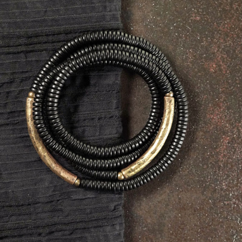 Buddha Stones Tibetan Ebony Wood Beads Copper Peace Multilayered Bracelet - 17-17.5cm - image 0