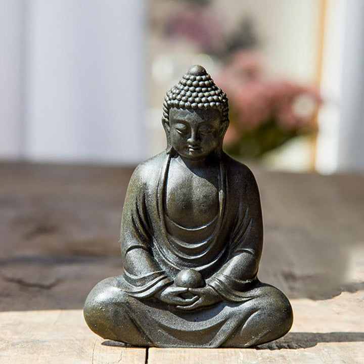 Buddha Stones Tibetan Meditating Buddha Iron Powder Rust Cast Resin Statue Serenity Decoration - Black 10*7.5cm - image 8