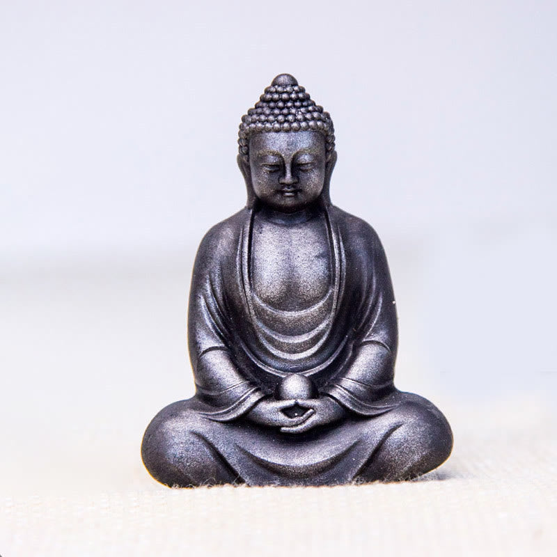 Buddha Stones Tibetan Meditating Buddha Iron Powder Rust Cast Resin Statue Serenity Decoration - Polished 10*7.5*2.3cm - image 18
