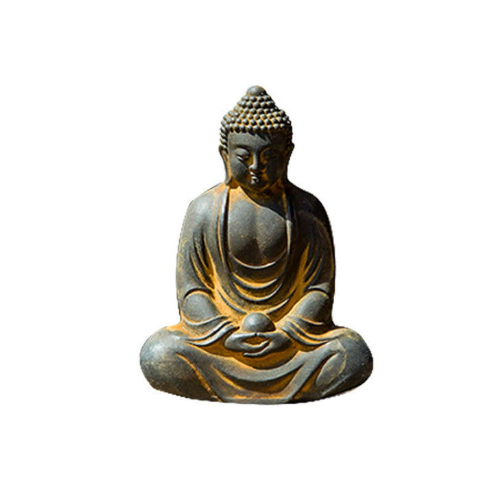 Buddha Stones Tibetan Meditating Buddha Iron Powder Rust Cast Resin Statue Serenity Decoration - image 7