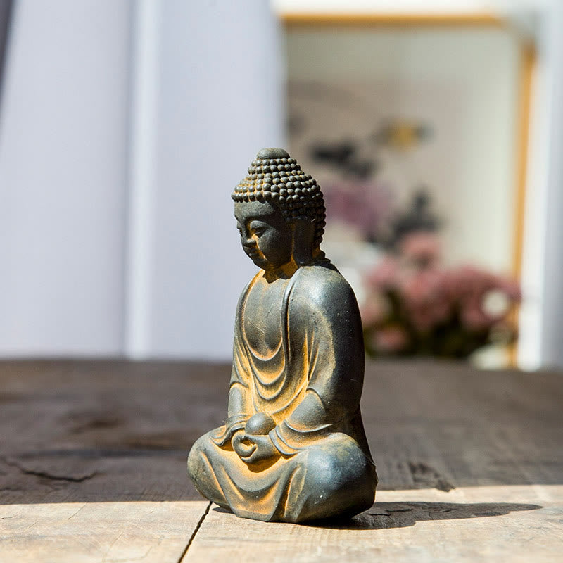 Buddha Stones Tibetan Meditating Buddha Iron Powder Rust Cast Resin Statue Serenity Decoration - image 3