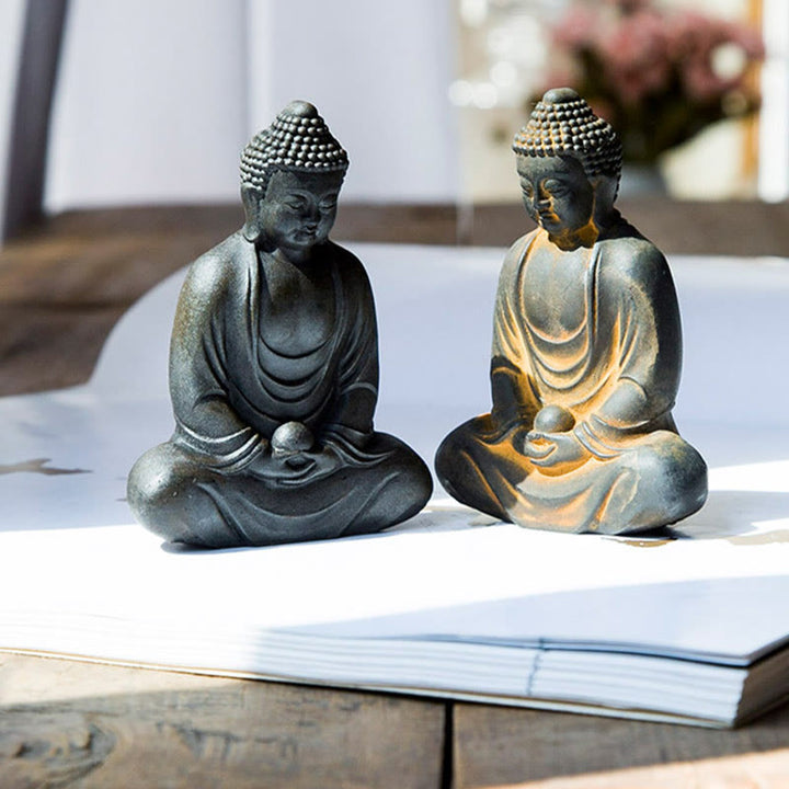 Buddha Stones Tibetan Meditating Buddha Iron Powder Rust Cast Resin Statue Serenity Decoration - image 16