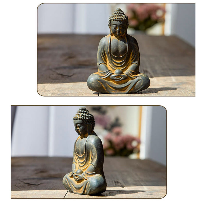 Buddha Stones Tibetan Meditating Buddha Iron Powder Rust Cast Resin Statue Serenity Decoration - image 6