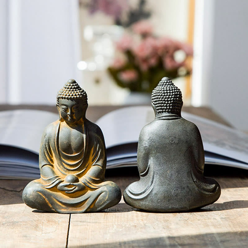 Buddha Stones Tibetan Meditating Buddha Iron Powder Rust Cast Resin Statue Serenity Decoration - image 4