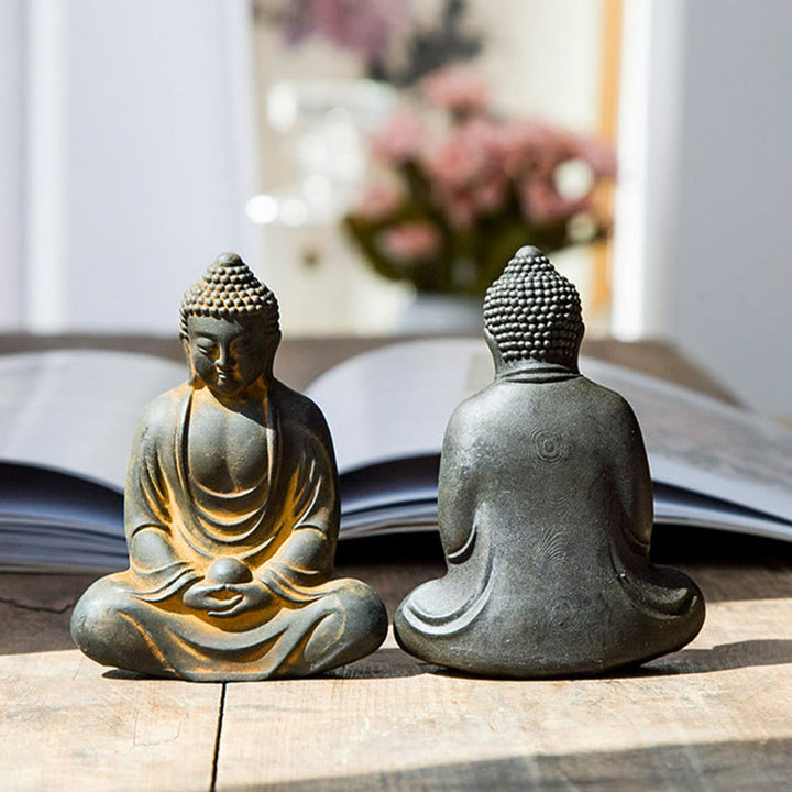 Buddha Stones Tibetan Meditating Buddha Iron Powder Rust Cast Resin Statue Serenity Decoration - image 4