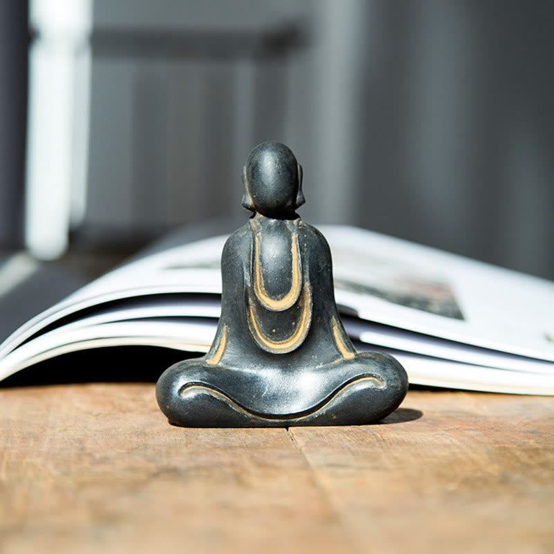 Buddha Stones Tibetan Buddha Iron Powder Rust Cast Resin Statue Desk Decoration - Buddha 10*8.5*2.6cm - Rust Version - image 11