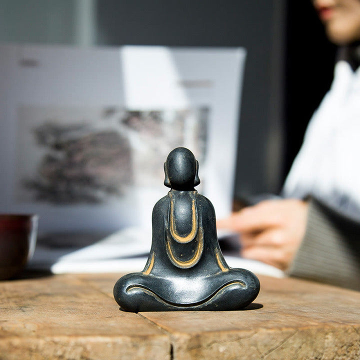 Buddha Stones Tibetan Buddha Iron Powder Rust Cast Resin Statue Desk Decoration - image 15