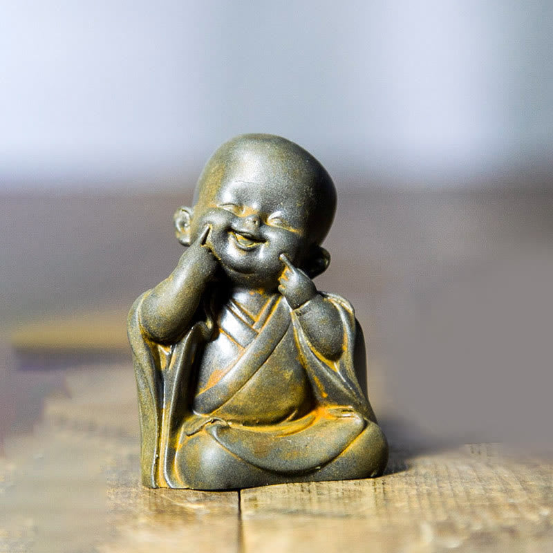 Buddha Stones Small Meditating Monk Iron Powder Rust Cast Resin Statue Desk Decoration - Cute Monk 6.2*4.7cm - image 10