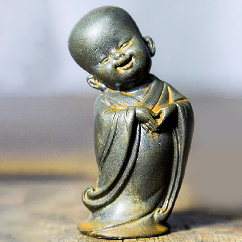 Buddha Stones Small Meditating Monk Iron Powder Rust Cast Resin Statue Desk Decoration - Monk Making A Heart 8*3.5cm - image 12