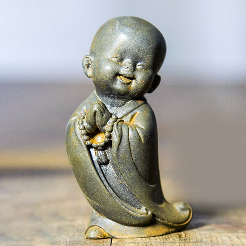 Buddha Stones Small Meditating Monk Iron Powder Rust Cast Resin Statue Desk Decoration - Monk With Clasped Hands 8*4.4cm - image 15