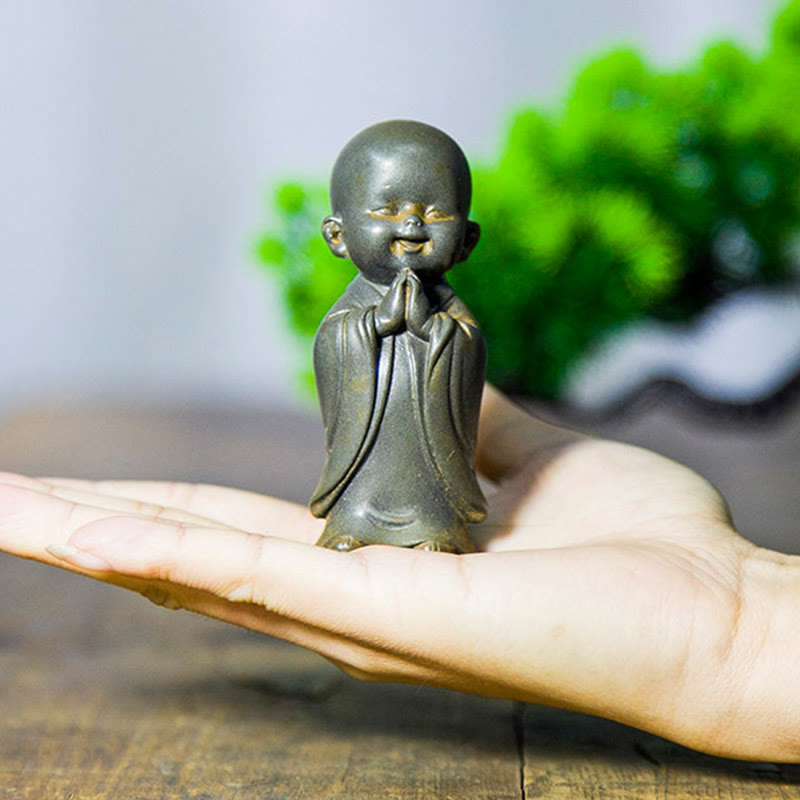 Buddha Stones Small Meditating Monk Iron Powder Rust Cast Resin Statue Desk Decoration - image 21