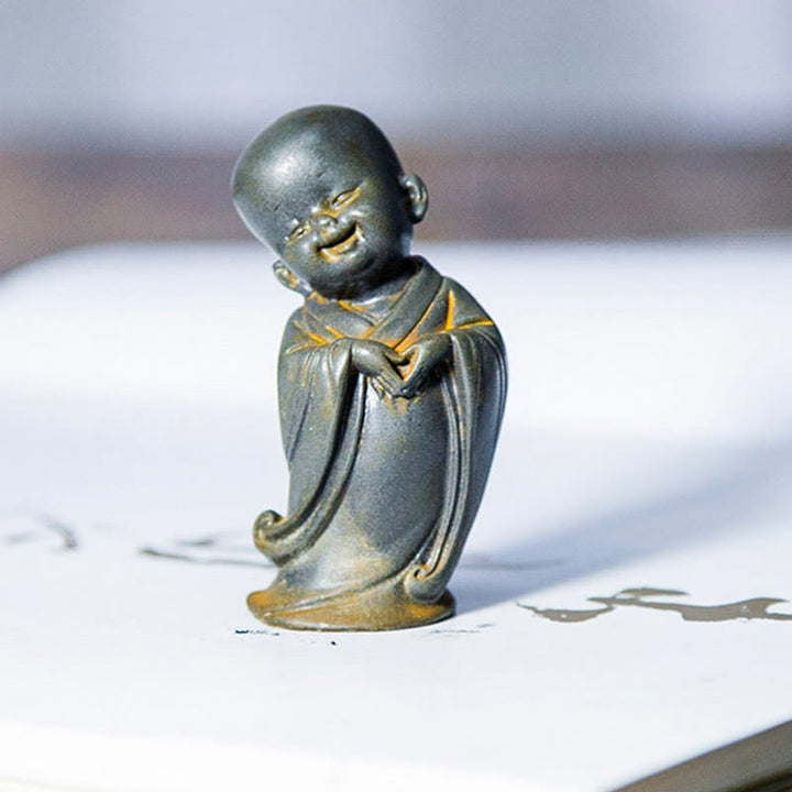 Buddha Stones Small Meditating Monk Iron Powder Rust Cast Resin Statue Desk Decoration - image 22