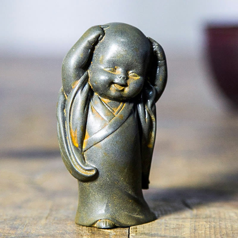 Buddha Stones Small Meditating Monk Iron Powder Rust Cast Resin Statue Desk Decoration - image 18