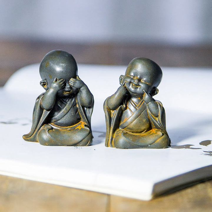 Buddha Stones Small Meditating Monk Iron Powder Rust Cast Resin Statue Desk Decoration - image 2