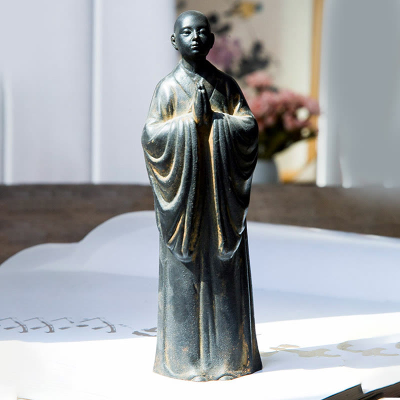 Buddha Stones Meditating Praying Monk Iron Powder Rust Cast Resin Statue Home Decoration - image 1