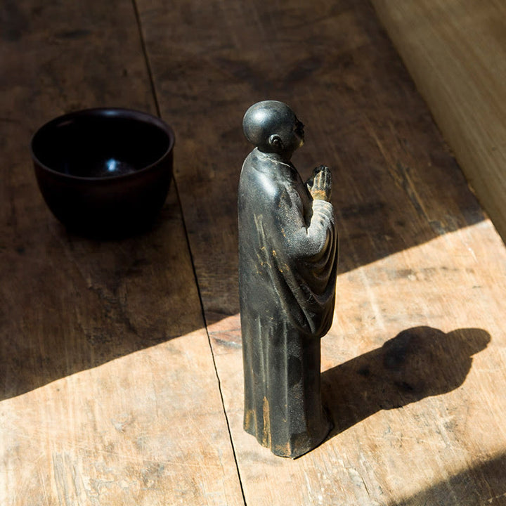Buddha Stones Meditating Praying Monk Iron Powder Rust Cast Resin Statue Home Decoration - image 2