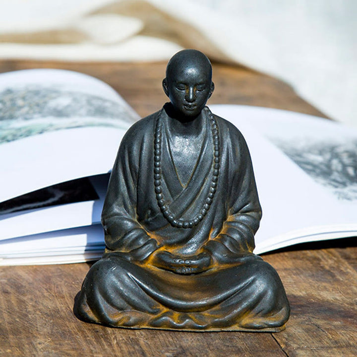 Buddha Stones Meditating Praying Monk Iron Powder Rust Cast Resin Statue Home Decoration - image 9